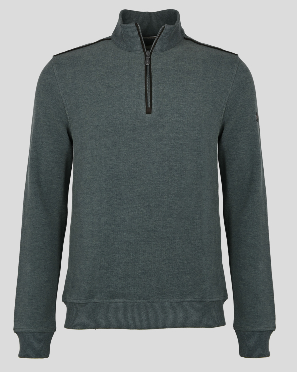 ЗЕЛЕНА  БЛУЗА МЕЛАНЖ С КЪС ЦИП И ВЕЛУРЕНИ ЕЛЕМЕНТИ