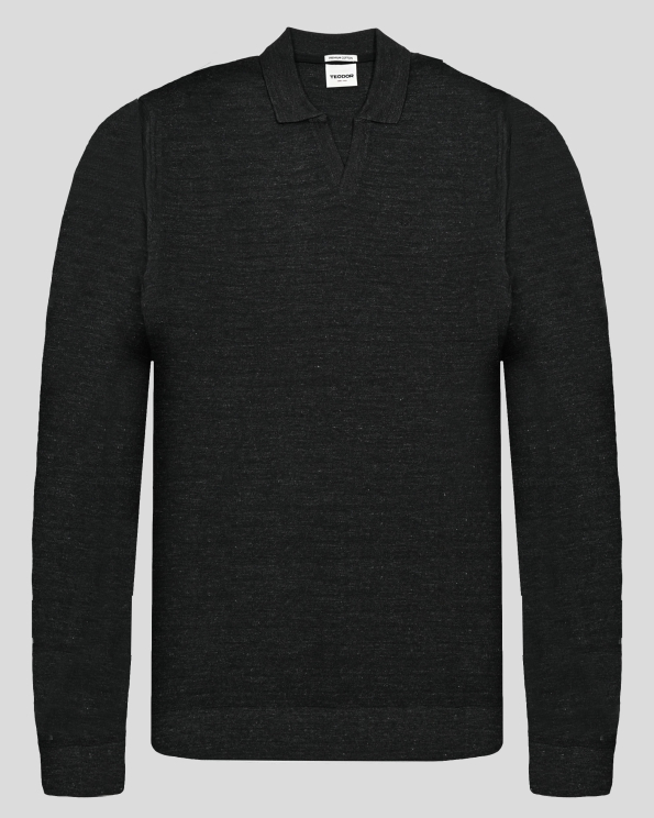 БЛУЗА ОТ 100% ПАМУК С ПОЛО ЯКА  В АНТРАЦИТ МЕЛАНЖ 