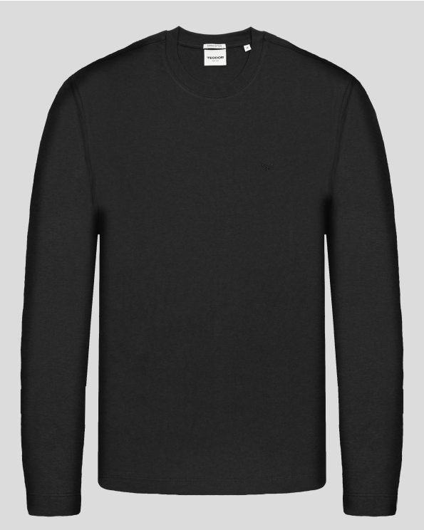 ПАМУЧНА ЧЕРНА БЛУЗА С ОБЛО ДЕКОЛТЕ ОТ ВИСОКОКАЧЕСТВЕН ПАМУК SUPIMA