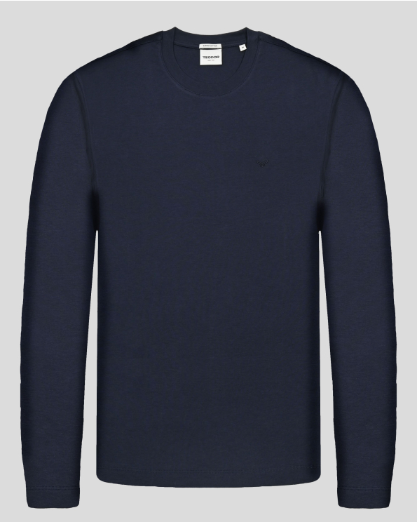 ТЪМНОСИНЯ БЛУЗА С ОБЛО ДЕКОЛТЕ ОТ ВИСОКОКАЧЕСТВЕН ПАМУК SUPIMA 