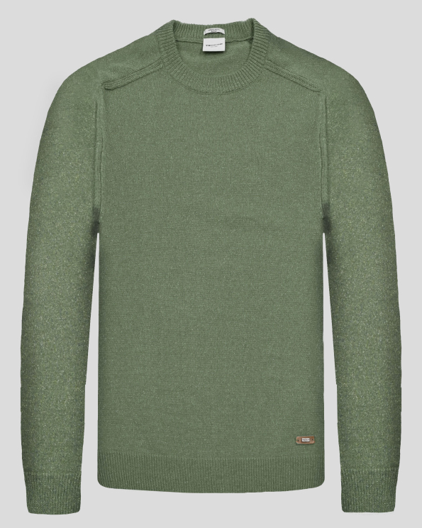 ЗЕЛЕН ПУЛОВЕР МЕЛАНЖ ОТ ВЪЛНА МЕРИНО С КОПРИНА 