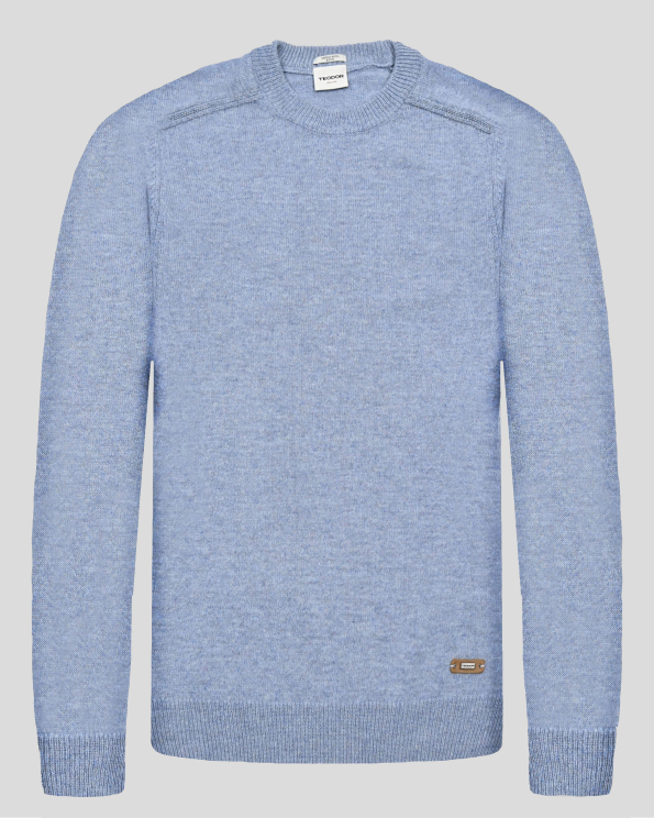 СВЕТЛОСИН ПУЛОВЕР МЕЛАНЖ С  КОЖЕН ЛОГО АКСЕСОАР