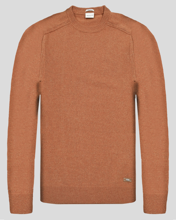 МЕК ПУЛОВЕР В ОРАНЖЕВ МЕЛАНЖ С КОЖЕН ЛОГО АКСЕСОАР