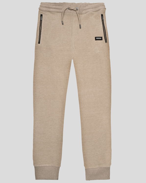 БЕЖОВО СПОРТНО ДОЛНИЩЕ ТРИКО С ВЕЛУРЕНИ ЕЛЕМЕНТИ И ЛОГО