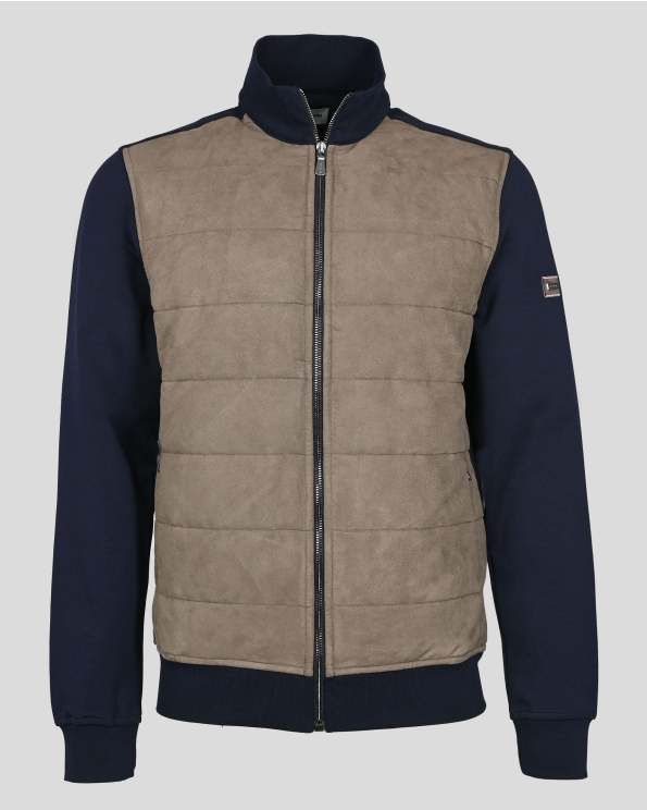 КОМБИНИРАН СУИТШЪРТ ОТ ЕКО ВЕЛУР И ПАМУЧНО ТРИКО В КАФЯВО И ТЪМНОСИНЬО