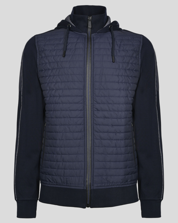 ТЪМНОСИН КОМБИНИРАН СУИТШЪРТ С КАЧУЛКА И КАПИТОНИРАНА ПРЕДНА ЧАСТ