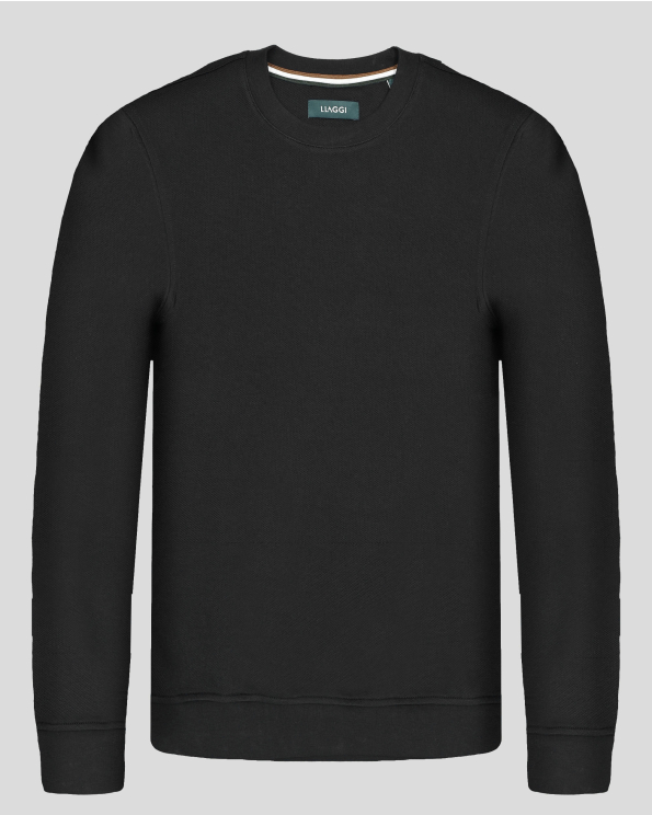 ЧЕРНА БЛУЗА ОТ СТРУКТУРНО ПАМУЧНО ТРИКО С ЛОГО ЕМБЛЕМА НА РЪКАВ