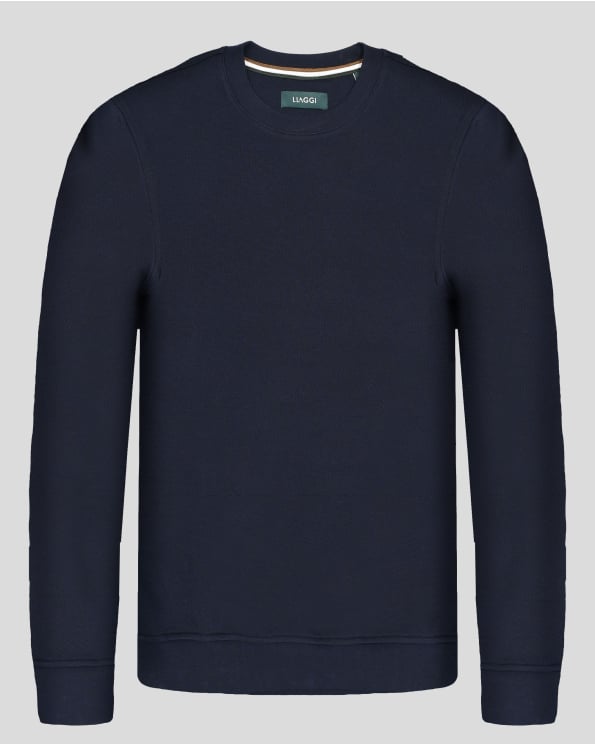 ТЪМНОСИНЯ БЛУЗА ОТ СТРУКТУРНО ПАМУЧНО ТРИКО С ЛОГО ЕМБЛЕМА