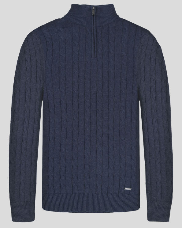 ТЪМНОСИН ПУЛОВЕР ТИП ПОЛУПОЛО С ПЛЕТКА ОСМОРКА ОТ PREMIUM ПАМУК