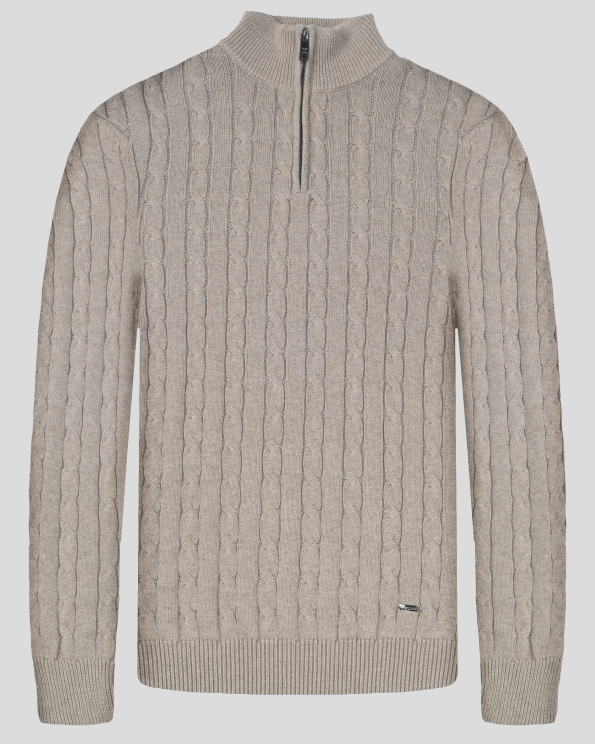 БЕЖОВ ПУЛОВЕР С ВИСОКА ЯКА ОТ 100% PREMIUM ПАМУК С КЪС ЦИП 