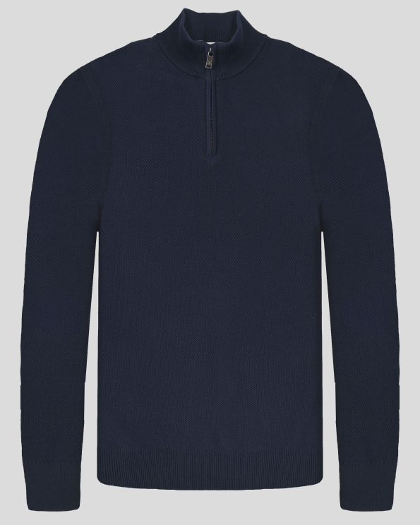 ТЪМНОСИН ПУЛОВЕР ТИП ПОЛУПОЛО ОТ 100% PREMIUM ПАМУК С КЪС ЦИП