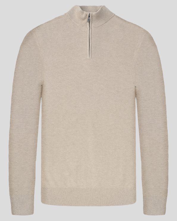 БЕЖОВ ПУЛОВЕР ТИП ПОЛУПОЛО ОТ 100% PREMIUM ПАМУК В СИТНА СТРУКТУРА