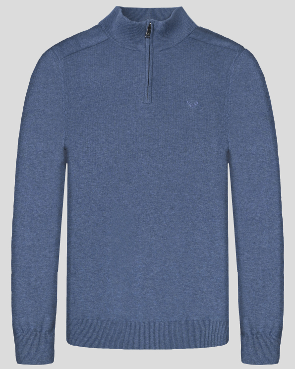 СИН ПУЛОВЕР С ВИСОКА ЯКА ОТ 100% PREMIUM ПАМУК С БРОДЕРИЯ ЛОГО