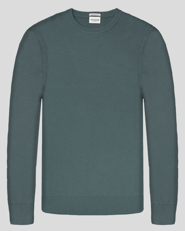 ПУЛОВЕР ОТ 100% ПРЕМИУМ ПАМУК С ОБЛО ДЕКОЛТЕ  В ЦВЯТ ПЕТРОЛ