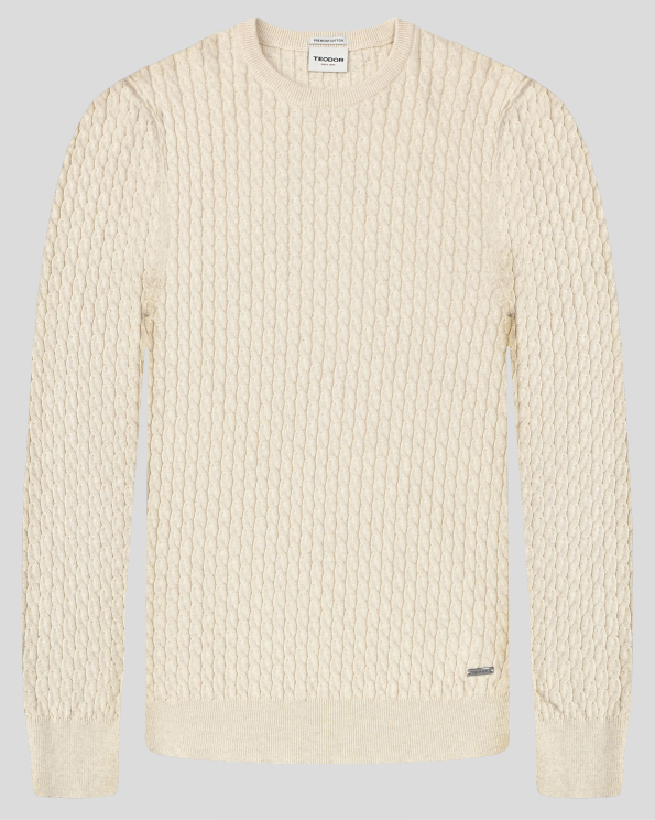 ПУЛОВЕР С ПЛЕТЕНИЦИ ОТ PREMIUM ПАМУК В ЦВЯТ ЕКРЮ