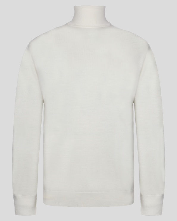 БЯЛ ПУЛОВЕР С ПОЛО ЯКА ОТ 100% ЕКСТРА ФИНА ВЪЛНА МЕРИНО 