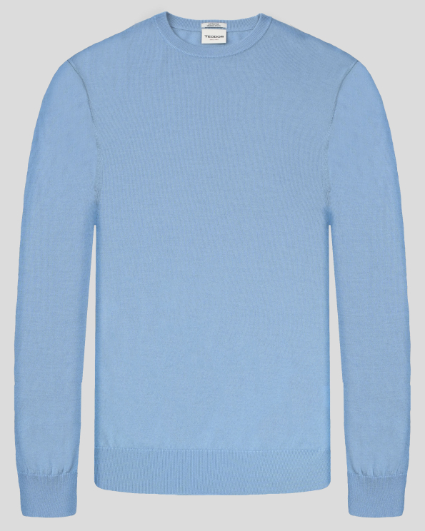 СВЕТЛО СИН ПУЛОВЕР ОТ 100% ЕКСТРА ФИНА ВЪЛНА МЕРИНО 