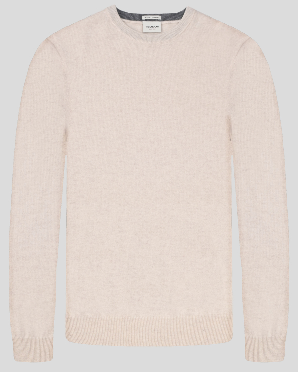 ПУЛОВЕР ОТ ЕКСТРА ФИНА  ВЪЛНА И КАШМИР С ОБЛО ДЕКОЛТЕ  В ЦВЯТ ЕКРЮ