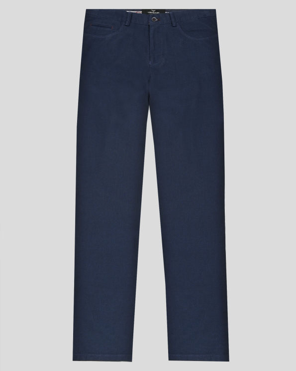 ИНДИГОВО СИН ЧИНО ПАНТАЛОН В СИТНА СТРУКТУРА С ДВОЙНИ ФИЛЕТКИ И ЛОГО