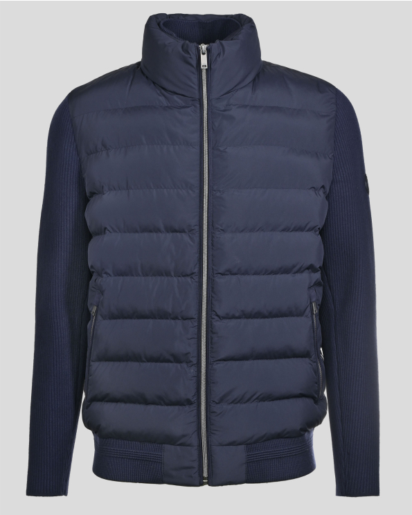 ТЪМНОСИНЬО КАПИТОНИРАНО КЪСО ЯКЕ С ПЛЕТЕНИ РЪКАВИ И ЛОГО