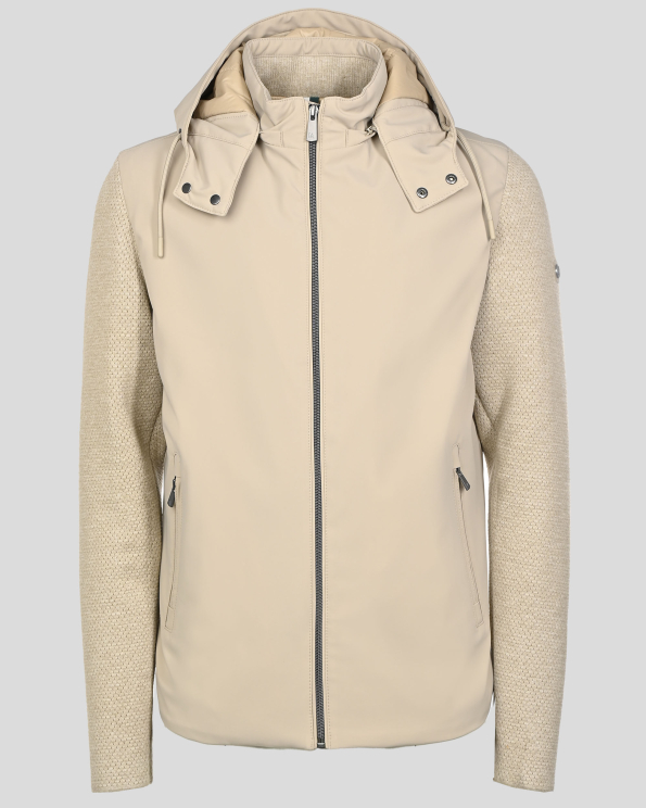 БЕЖОВО ОЛЕКОТЕНО ЯКЕ С ПЛЕТЕНИ РЪКАВИ И ПОДВИЖНА КАЧУЛКА