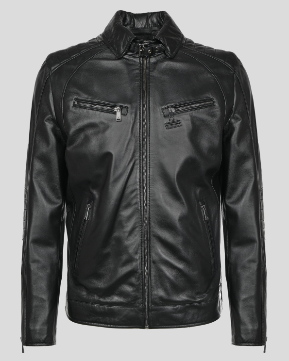 ЧЕРНО ЯКЕ ОТ ЕСТЕСТВЕНА АГНЕШКА КОЖА С ПОДВИЖНА ЯКА И МЕТАЛНИ ЦИПОВЕ