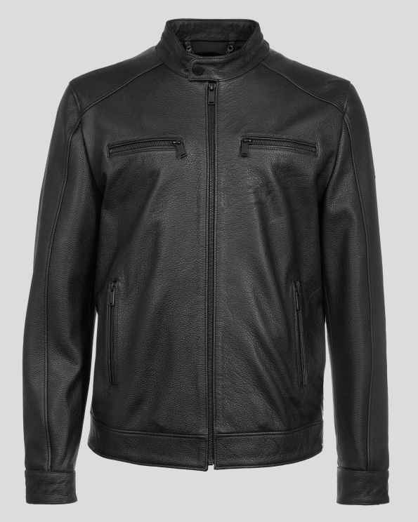  ЧЕРНО ЯКЕ ОТ СТРУКТУРНА ЕЛЕНСКА КОЖА С МЕТАЛНО ЛОГО