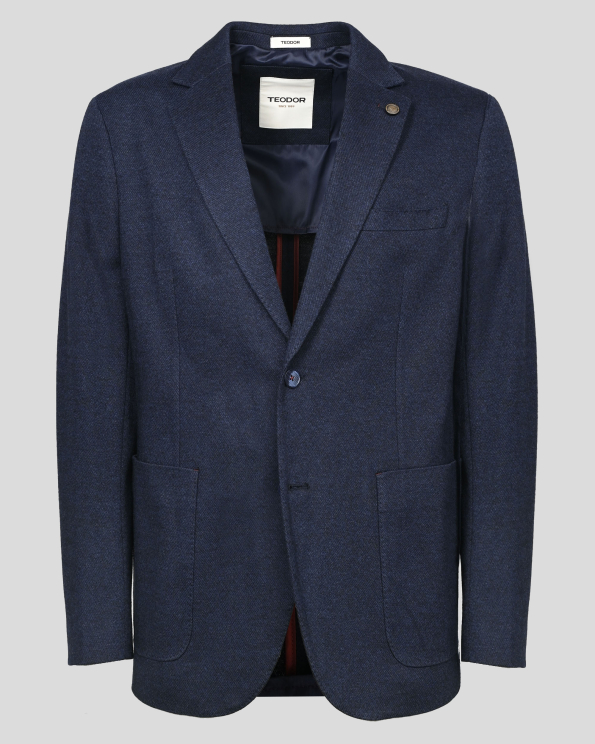 ИНДИГОВО СИНЬО САКО ОТ ФИНА ВЪЛНА И ПАМУК С ПОЛУХАСТАР