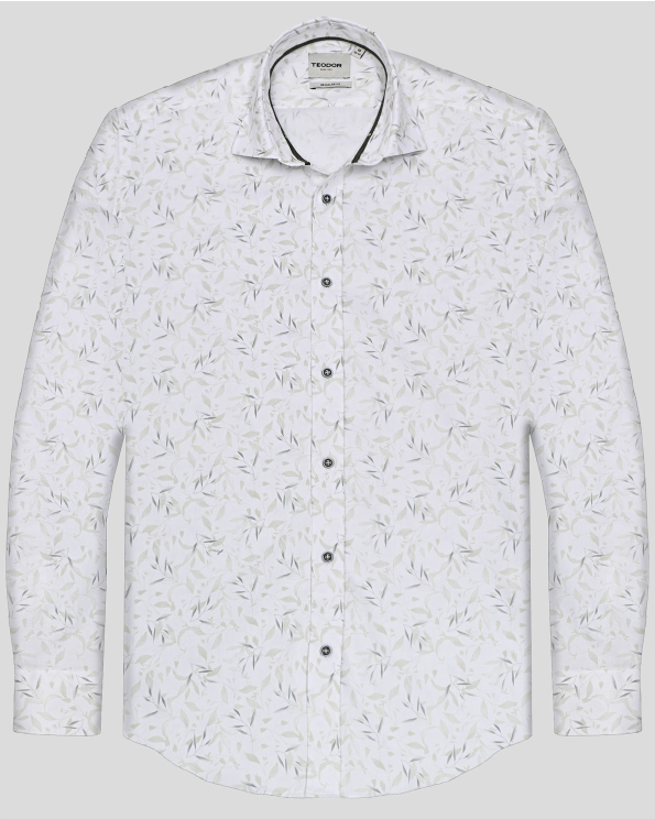 БЯЛА РИЗА С КОНТРАСТЕН ПРИНТ НА ЛИСТА СВОБОДЕН СИЛУЕТ