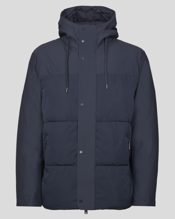  ТЪМНОСИНЬО КАПИТОНИРАНО ЯКЕ С КАЧУЛКА С ЕЛАСТАН