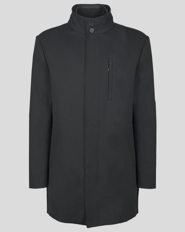 ЧЕРНО КАПИТОНИРАНО ПАЛТО С ПОДВИЖЕН ЕЛЕК ОТ ПАМУК И ВЪЛНА