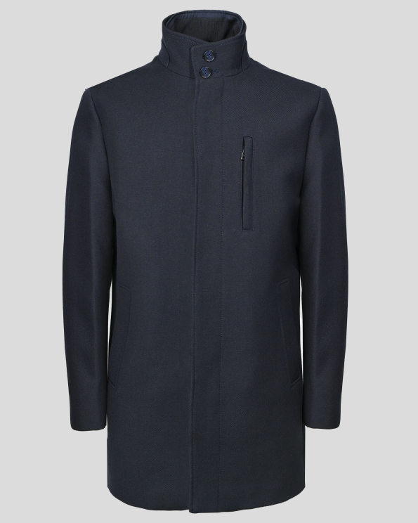 ТЪМНОСИНЬО ПАЛТО С ВИСОКО СЪДЪРЖАНИЕ НА ПАМУК И ВЪЛНА