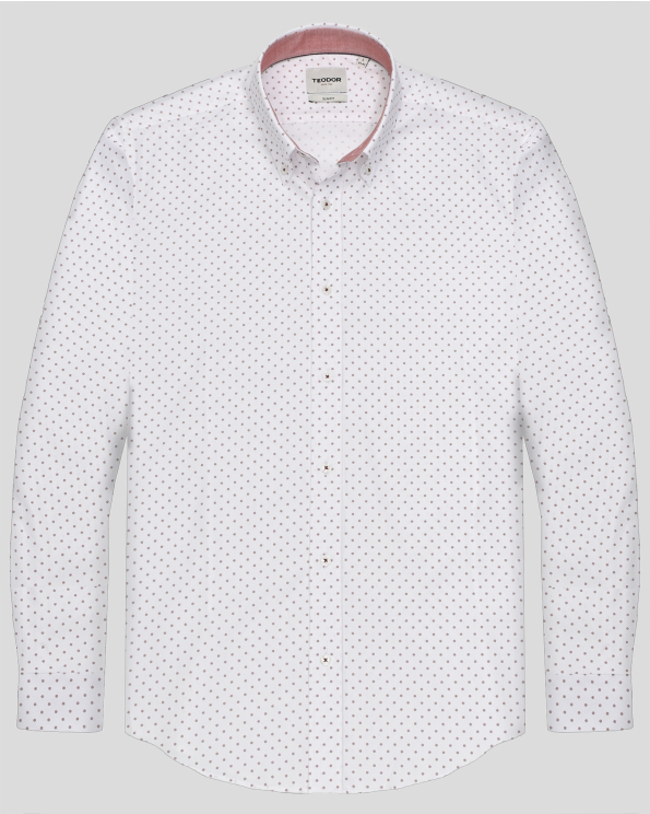 БЯЛА РИЗА С КОПЧЕТА НА ЯКАТА В СИТЕН КОНТРАСТЕН ПРИНТ 