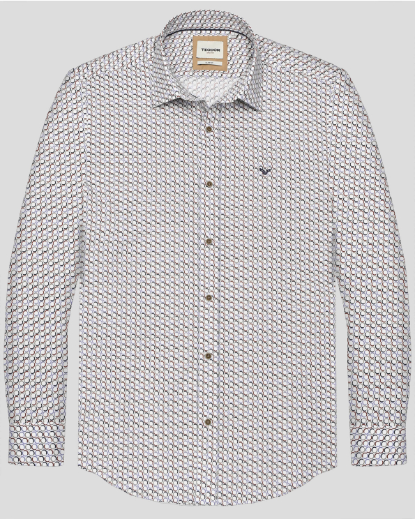 БЯЛА РИЗА ОТ ФИН ПАМУК С КОНТРАСТЕН ПРИНТ НА КРЪГОВЕ