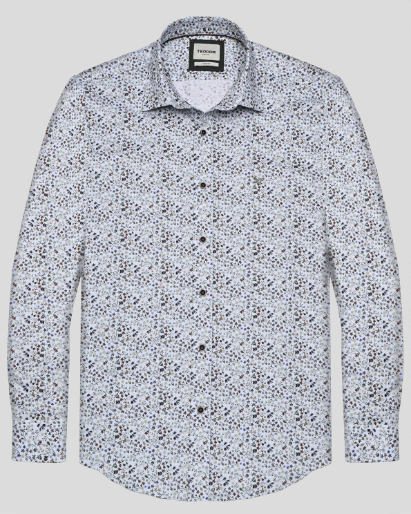 СВЕТЛОСИНЯ РИЗА ОТ ФИН ПАМУК НА ЦВЕТЯ ВТАЛЕН СИЛУЕТ