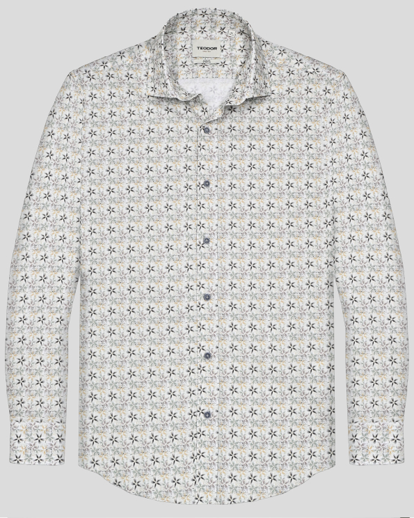 ВТАЛЕНА РИЗА В ЕКРЮ С МНОГОЦВЕТЕН ФЛОРАЛЕН ПРИНТ