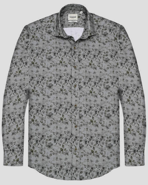 СИВА РИЗА С ТОНАЛНИ ФЛОРАЛНИ МОТИВИ ВТАЛЕН СИЛУЕТ