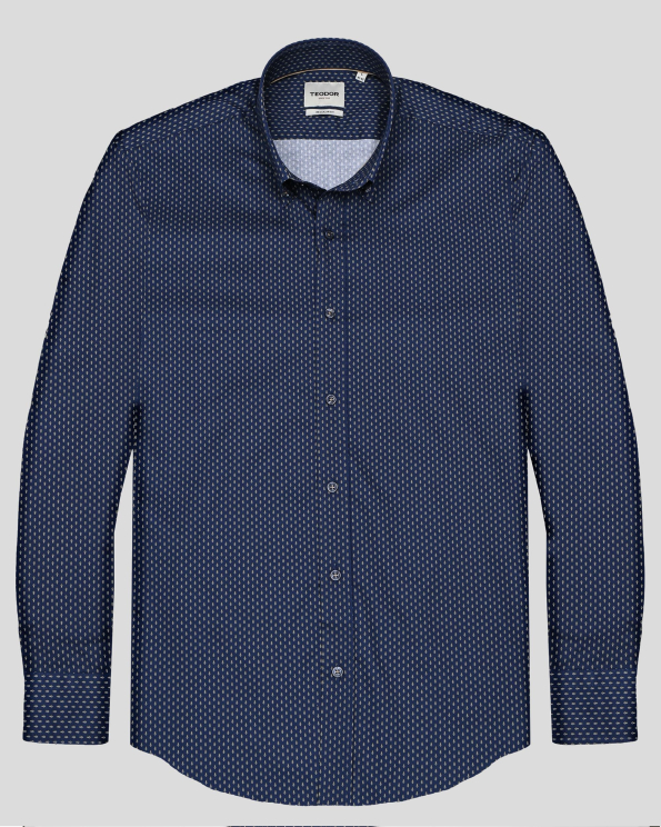 ТЪМНОСИНЯ РИЗА В СИТЕН КОНТРАСТЕН ПРИНТ С ЛОГО