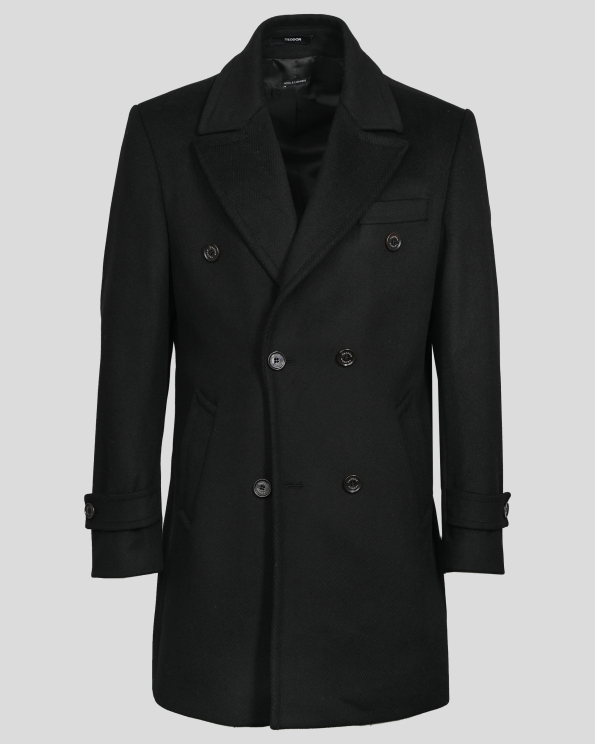 ЧЕРНО ДВУРЕДНО ПАЛТО С ВИСОКО СЪДЪРЖАНИЕ НА ВЪЛНА И КАШМИР