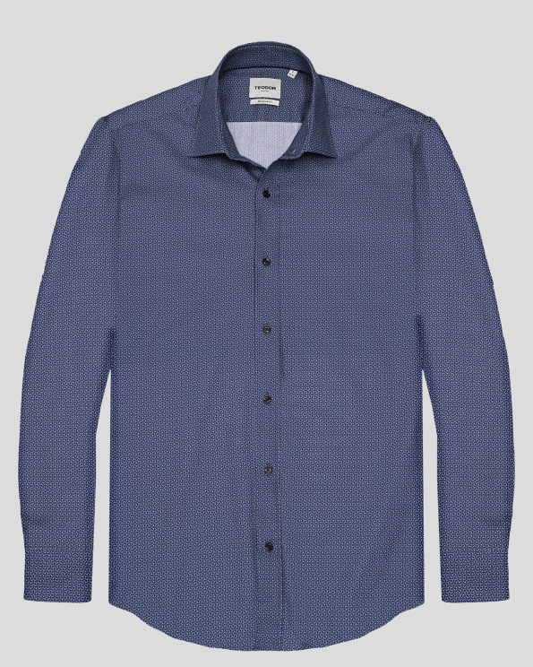 ДВУЦВЕТНА РИЗА С ФИГУРАЛЕН ПРИНТ В СИНЬО И СИВО