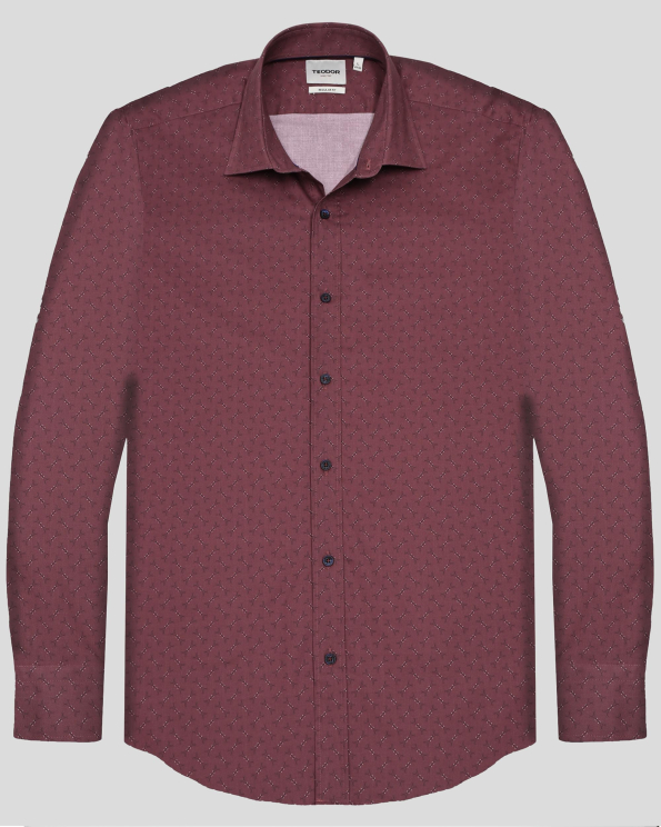 РИЗА В БОРДО С КОНТРАСТЕН ФИГУРАЛЕН ПРИНТ 