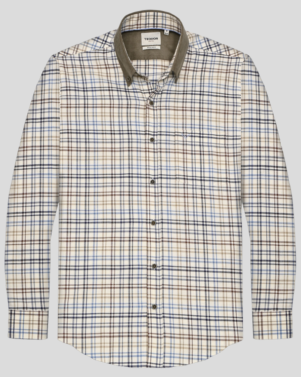 РИЗА В ЦВЯТ ЕКРЮ С МНОГОЦВЕТНО КАРЕ СВОБОДЕН СИЛУЕТ