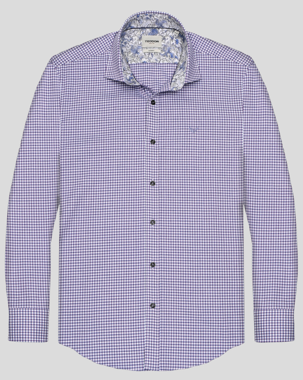 РИЗА В СИТНО ТРИЦВЕТНО КАРЕ С ГАРНИТУРА НА ЯКА