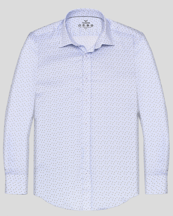 СВЕТЛОСИНЯ РИЗА ОТ ПАМУК И ЛИОСЕЛ В СИТЕН КОНТРАСТЕН ПРИНТ