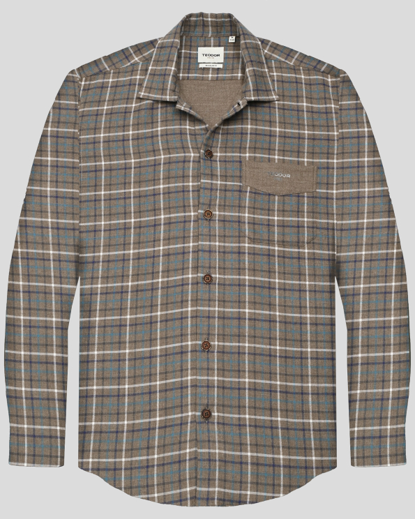 КАФЯВА РИЗА ОТ 100% ПАМУК В ТРИЦВЕТНО КАРЕ СВОБОДЕН СИЛУЕТ