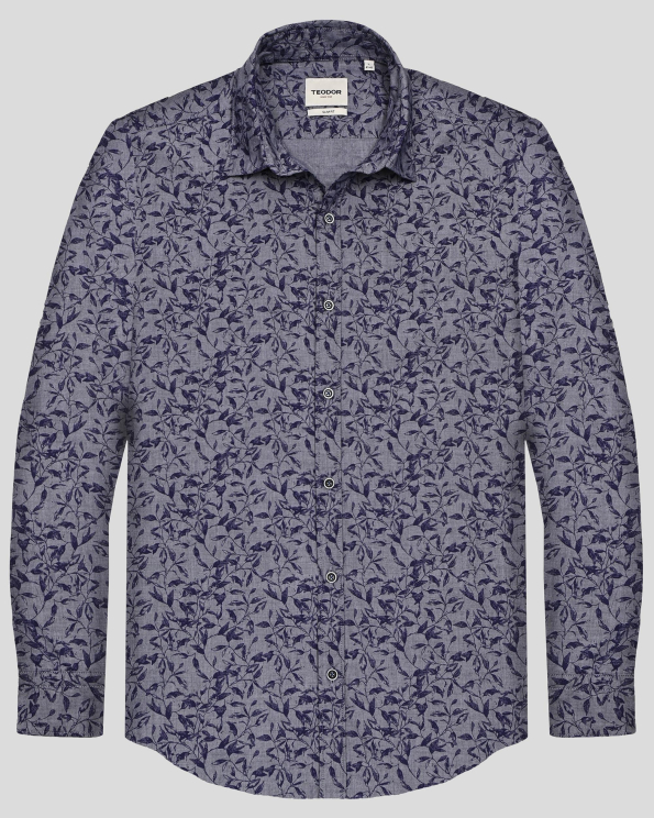 ТЪМНОСИВА РИЗА С КОНТРАСТНИ ФЛОРАЛНИ МОТИВИ