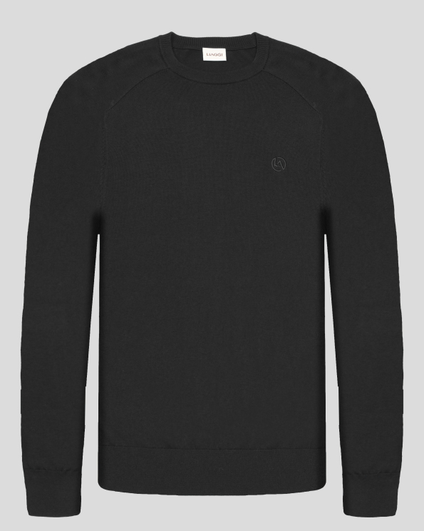 ЧЕРЕН ФИН ПУЛОВЕР С РЕГЛАН РЪКАВ И БРОДЕРИЯ ЛОГО