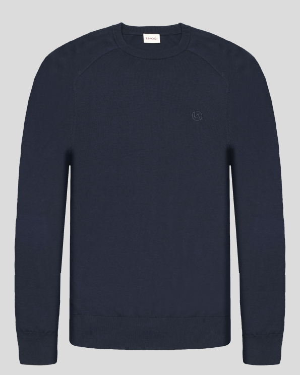 ТЪМНОСИН ПУЛОВЕР С ОБЛО ДЕКОЛТЕ И БРОДЕРИЯ ЛОГО