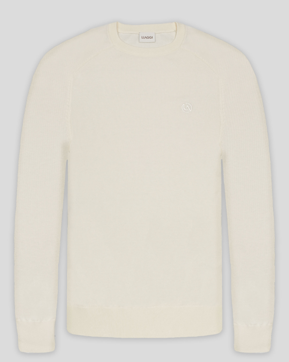 ПУЛОВЕР ОТ ТЕНСЕЛ И ПАМУК С БРОДЕРИЯ ЛОГО И РЕГЛАН РЪКАВ В ЦВЯТ ЕКРЮ