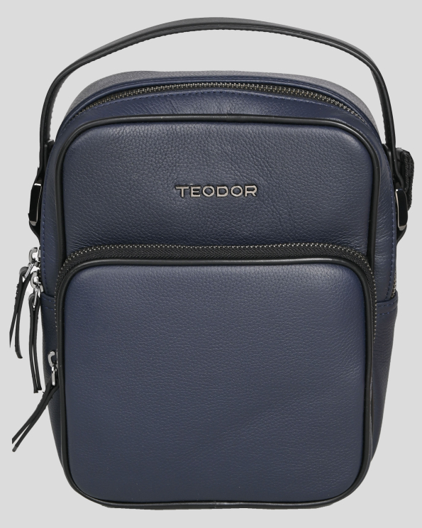 ТЪМНОСИНЯ ЧАНТА ЗА ПРЕЗ РАМО ОТ 100% ЕСТЕСТВЕНА КОЖА